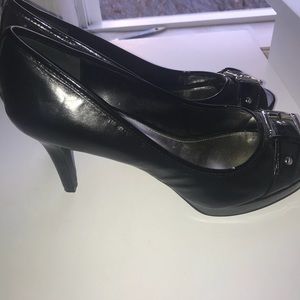 Black buckle heels